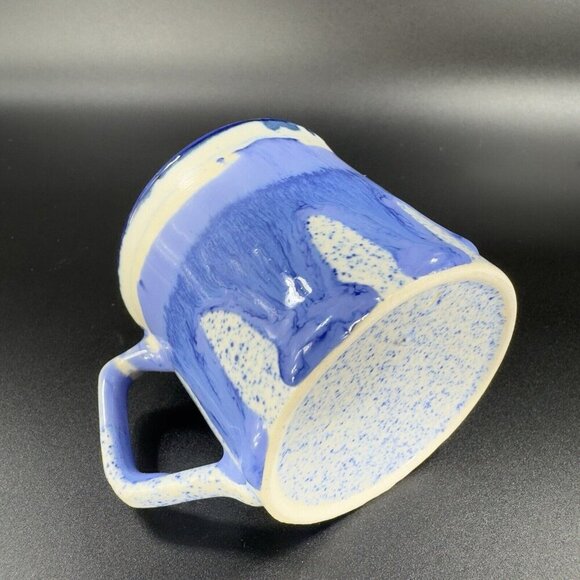 Vintage 1980s Blue Drip Glaze Pottery Coffee Mug Cup Set 2 Hand Made Stoneware - Picture 7 of 16